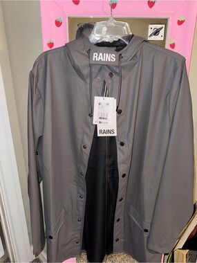 NWT RAINS Men's Waterproof Hooded Coat — Gray SZ SM